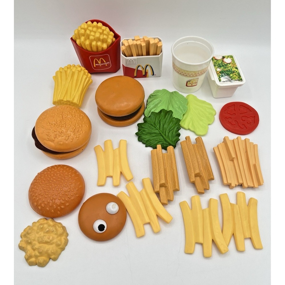 Vintage Pretend Play Food Lot McDonalds Burger Fries Fast Food Toy Kitchen 27 pc